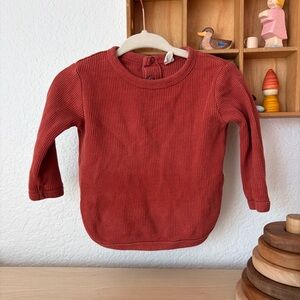 NUI Organics 6-12m Organic Cotton Waffle Knit Long Sleeve Shirt - Red
